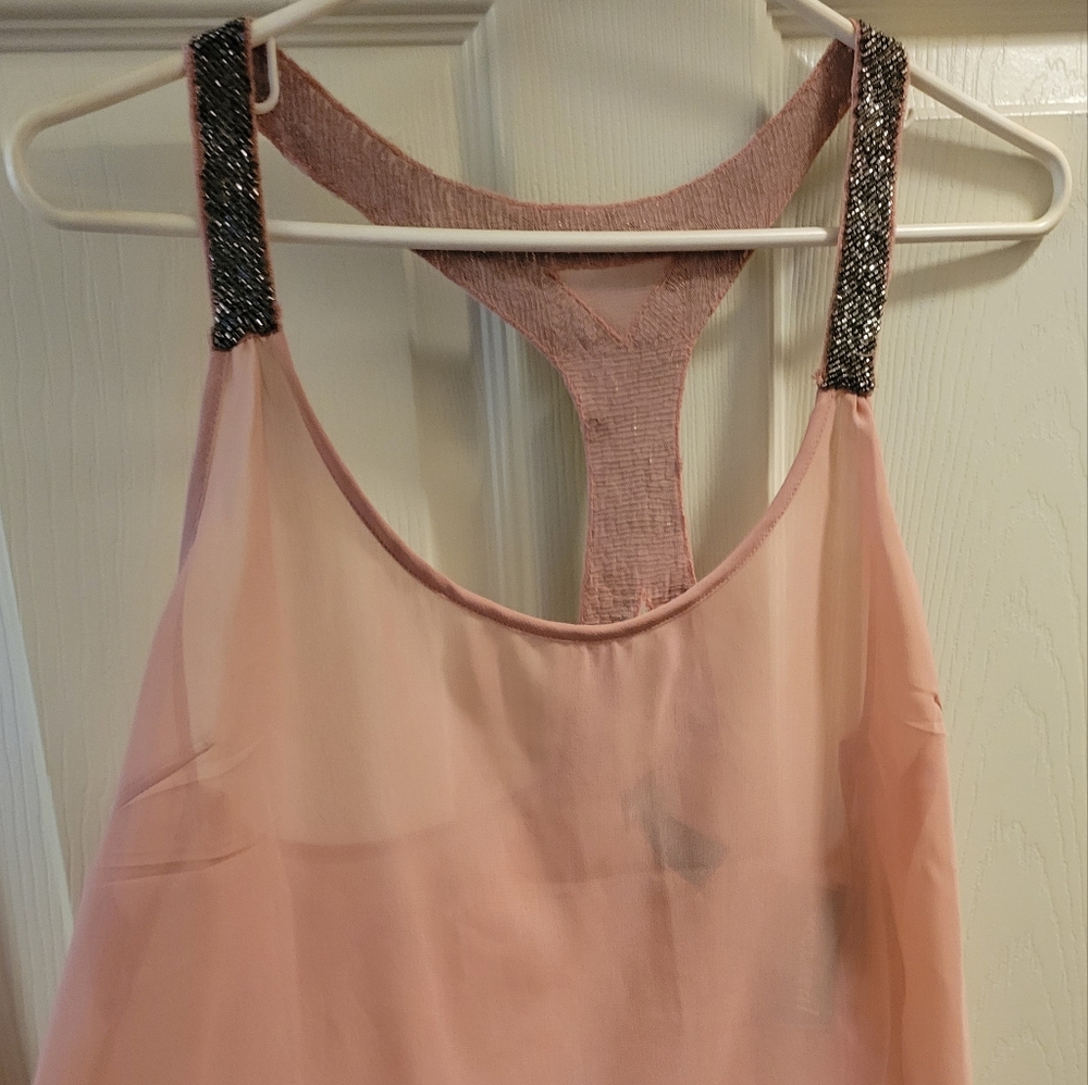 Gorgeous sheer pink/peach Wet Seal  tank w sparkle beaded straps! NEW